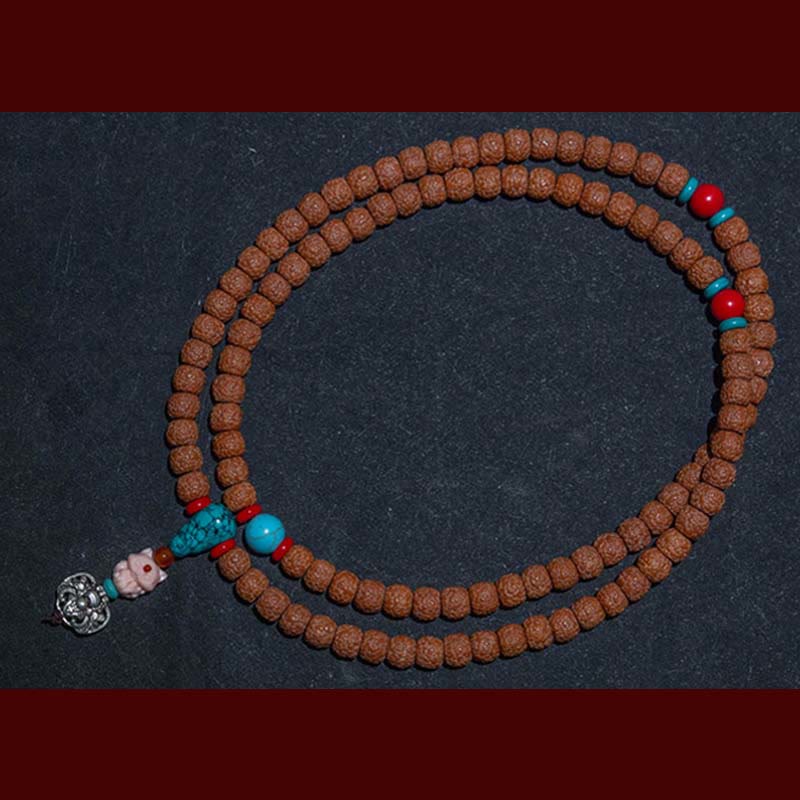 Tibet 108 Mala Beads Rudraksha Bodhi Seed Chinese Zodiac Natal Buddha Wealth Charm Bracelet