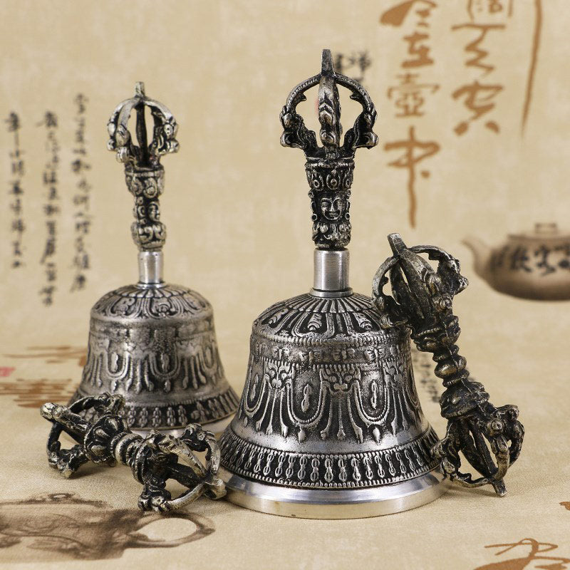 Buddha Stones Tibetan Meditation Bell and Vajra Dorje Copper Decoration Set