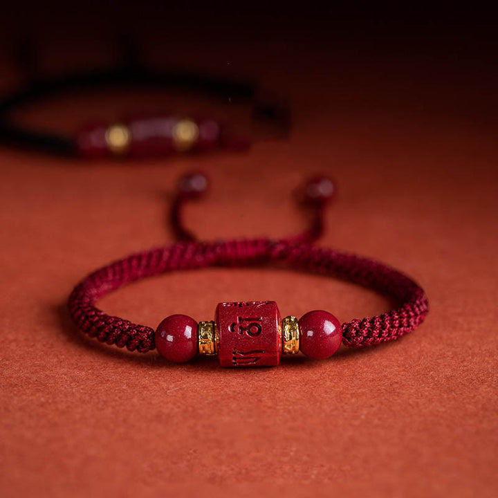 Buddha Stones Tibet Cinnabar Om Mani Padme Hum Engraved Blessing Braided Bracelet