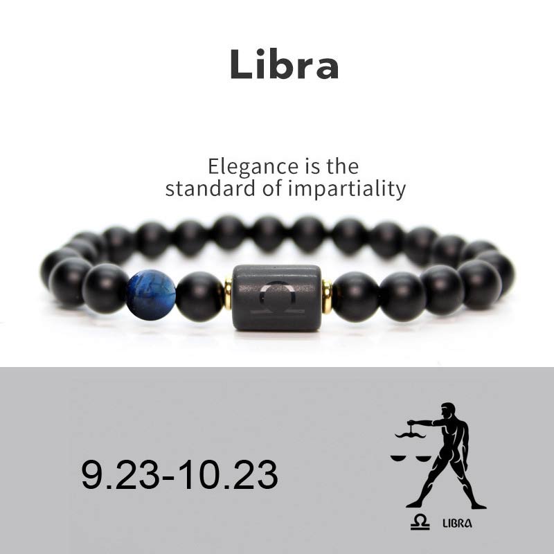 Buddha Stones 12  Constellations of the Zodiac Black Onyx Adjustable Bracelet