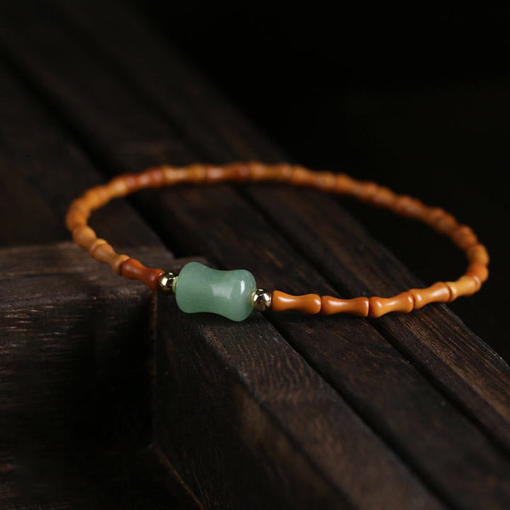 Buddha Stones Natural Olive Pit Green Aventurine Bamboo Pattern Luck Bracelet