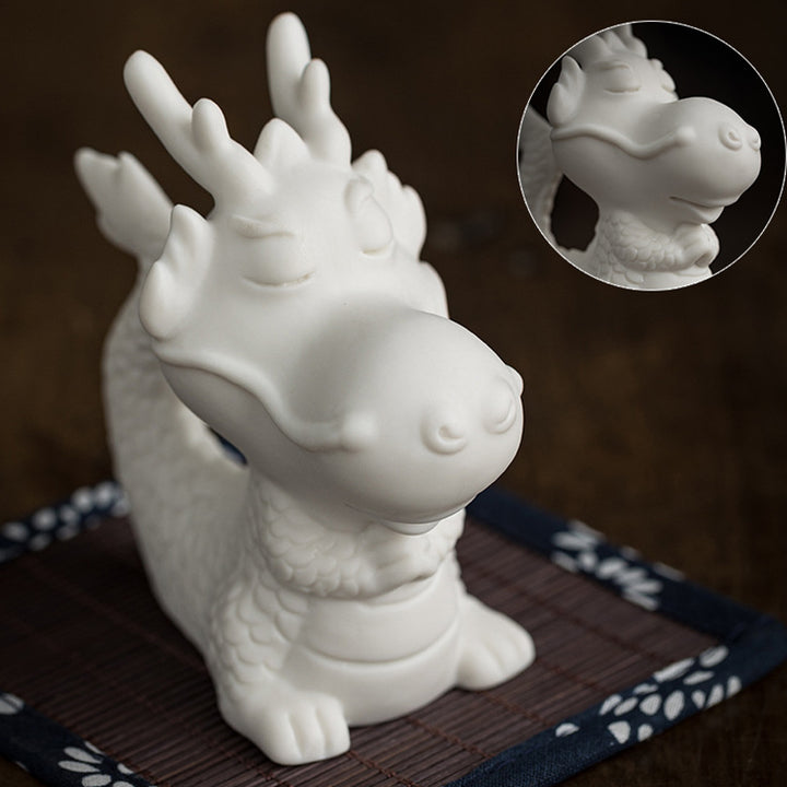 Buddha Stones Year Of The Dragon Luck White Porcelain Ceramic Tea Pet Home Figurine Decoration