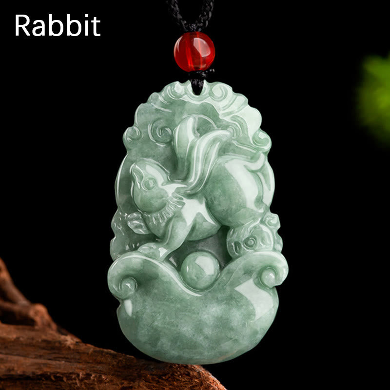 Buddha Stones Natural Green Jade 12 Chinese Zodiac Luck Prosperity Necklace Pendant