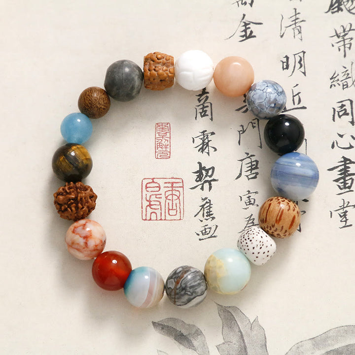 Buddha Stones Natural Bodhi Seed Crystal Stone Agate Keep Away Evil Spirits Bracelet