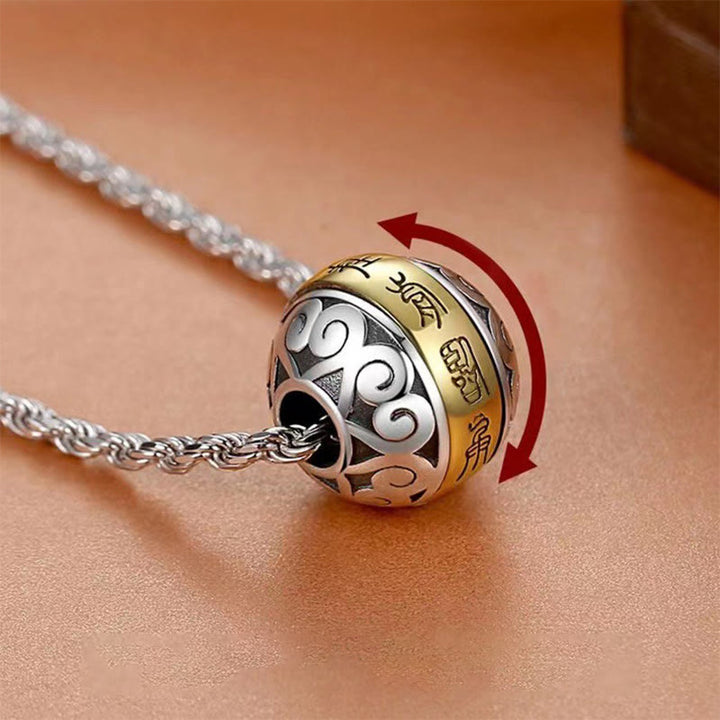 Buddha Stones Taoist Nine-Character Mantra Engraved Amulet Balance Necklace Rotatable Pendant