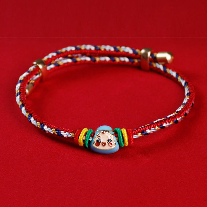 Buddha Stones Colorful Rope Zongzi Pattern Fu Character Luck Handmade Bracelet