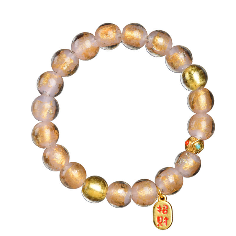 Buddha Stones Tibetan Incense Ash Liuli Glass Bead Lucky Fortune Fu Character Charm Bracelet