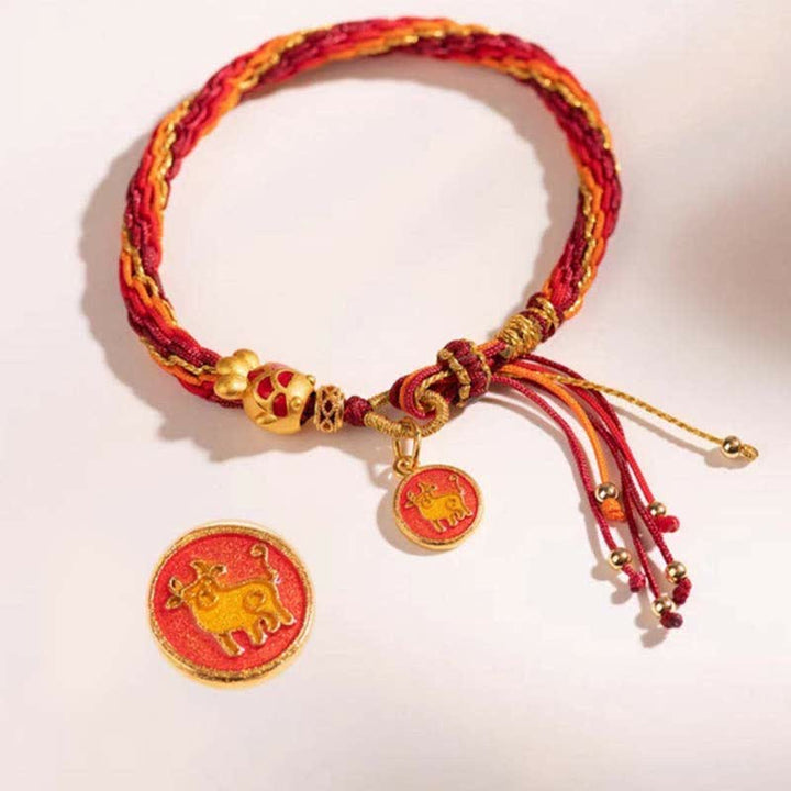 Buddha Stones Chinese Zodiac Handmade Koi Fish String Protection Reincarnation Knot Braid Bracelet