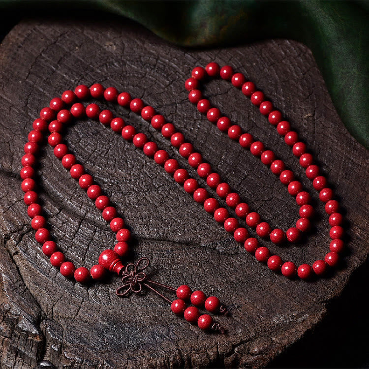 Buddha Stones 108 Mala Beads Cinnabar Om Mani Padme Hum Pattern Engraved Blessing Bracelet