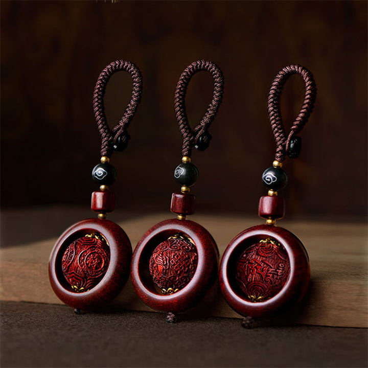 Buddha Stones Tibetan Small Leaf Red Sandalwood Ebony Luck Protection Rotation Decoration