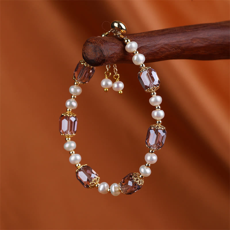 Buddha Stones Natural Amethyst Pearl Peace Healing Chain Bracelet