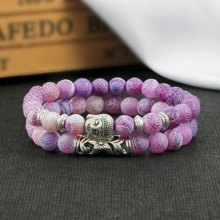 Buddha Stones 2Pcs Natural Crystal Agate Buddha Protection Bracelet