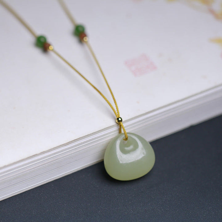 Natural Hetian Jade Small Bag Pattern Prosperity String Necklace Pendant