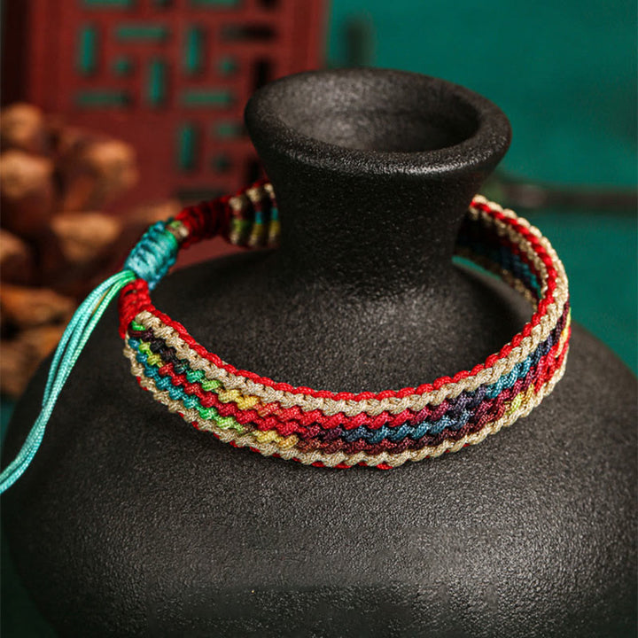 Buddha Stones Tibet Handmade Rainbow Multicolored Protection Braided String Bracelet