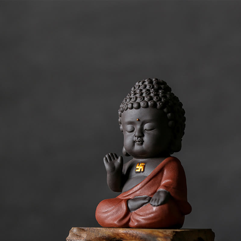 Buddha Stones Small Buddha Serenity Purple Clay Home Desk Decoration