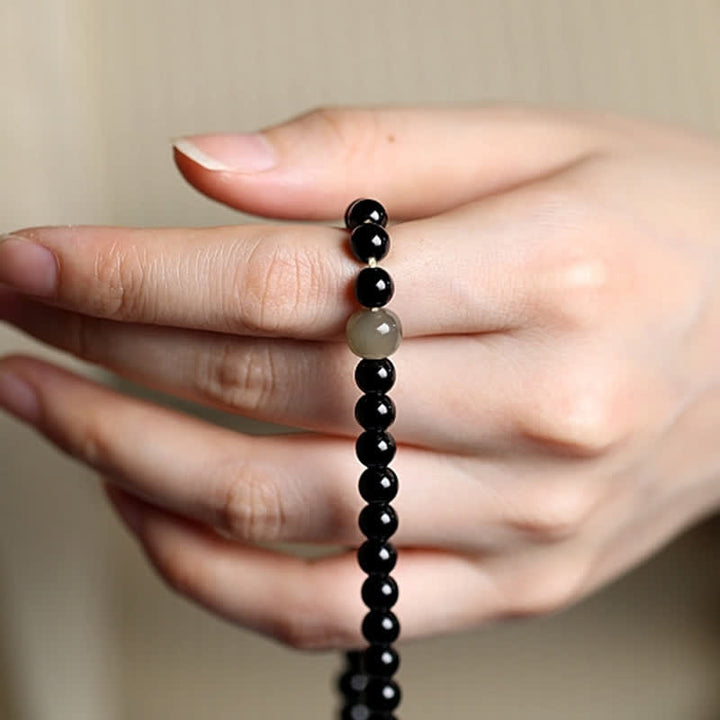 Tibetan Black Onyx Hetian Jade 108 Mala Beads Fortune Bracelet