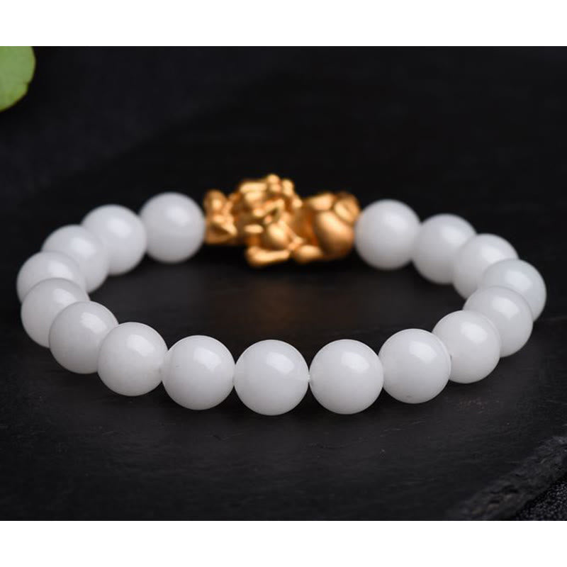 Buddha Stones Natural White Jade PiXiu Wealth Bracelet