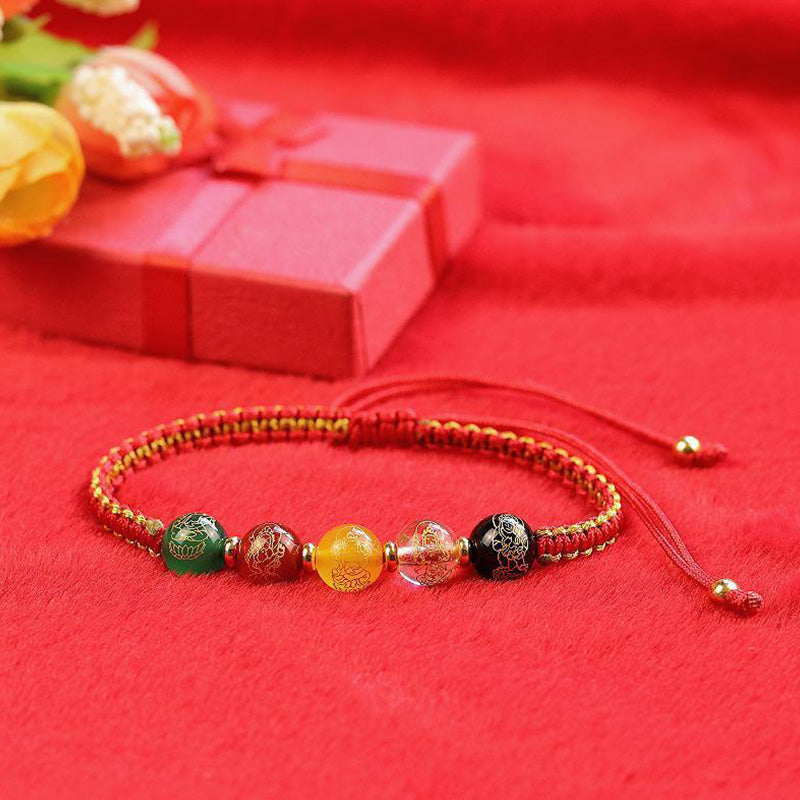 Buddha Stones Five Directions Gods of Wealth Agate Handmade Protection String Braid Bracelet