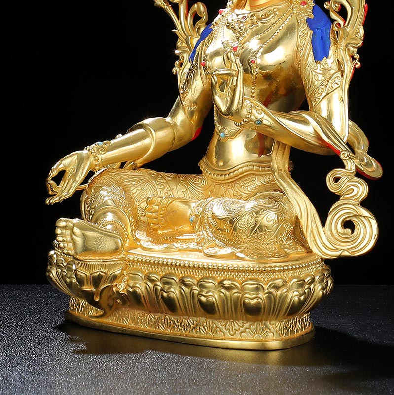 Bodhisattva Green Tara Protection Copper Gold Plated Statue Decoration