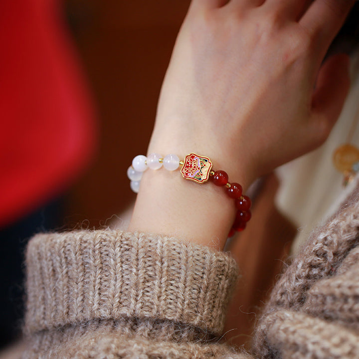 Buddha Stones Red Agate White Agate Strength Healing Bracelet