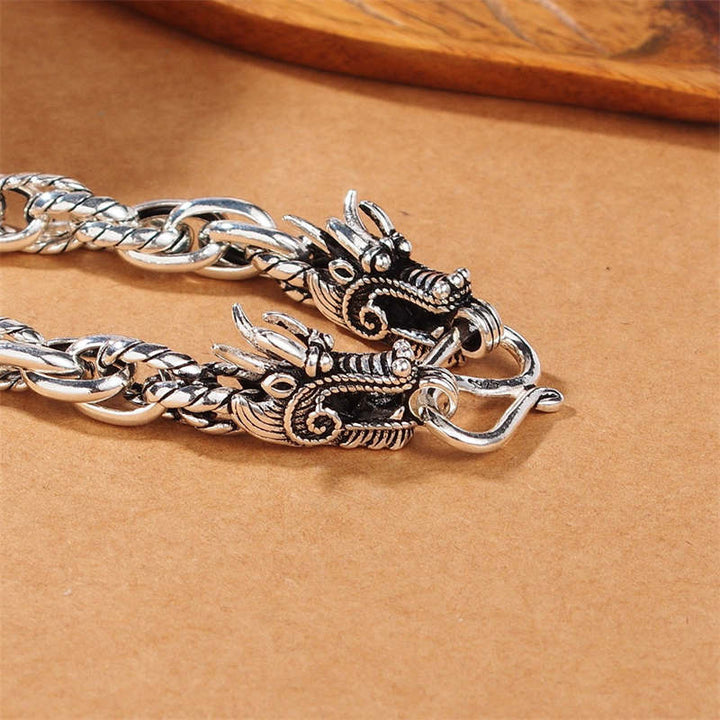 Buddha Stones 925 Sterling Silver Dragon Luck Protection Bracelet