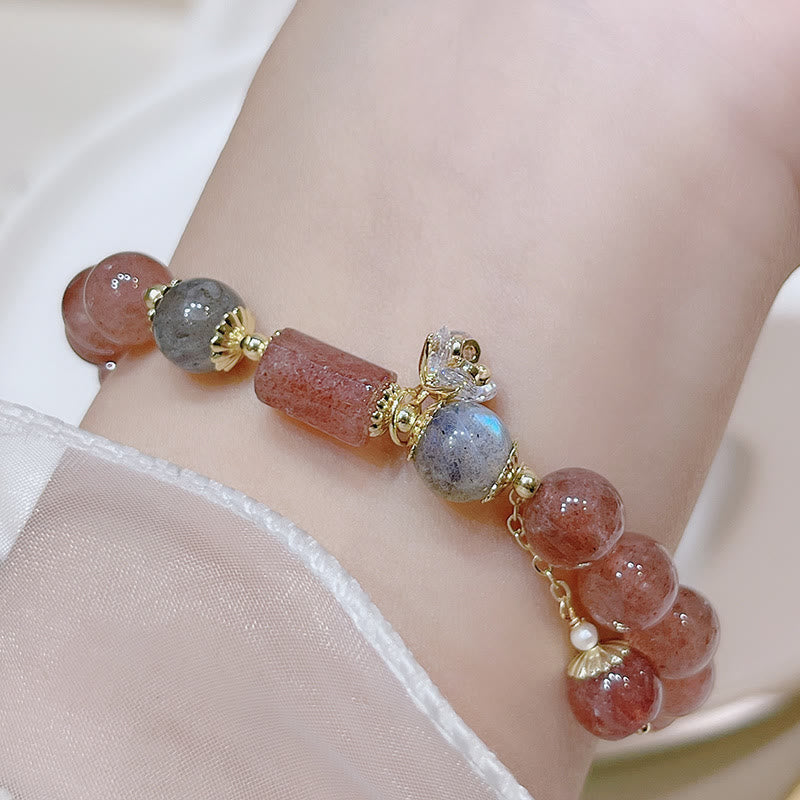 Buddha Stones Natural Strawberry Quartz Moonstone Love Bracelet