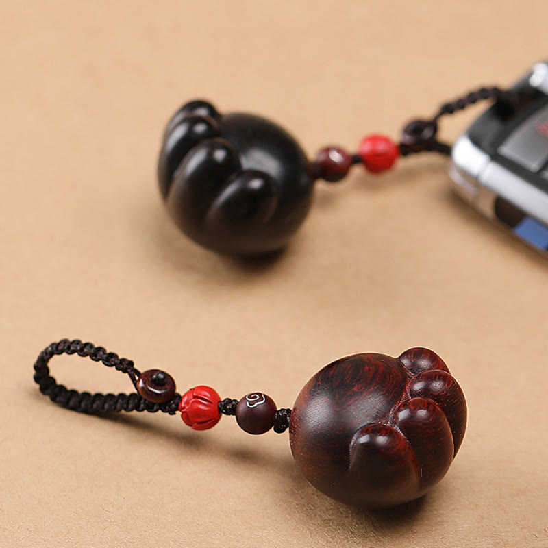 Buddha Stones Small Leaf Red Sandalwood Green Sandalwood Ebony Wood Lucky Cat Paw Claw Protection Key Chain