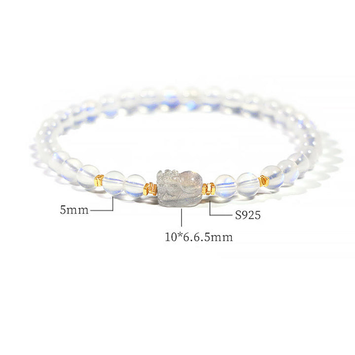 Buddha Stones 925 Sterling Silver Plated Gold Natural Moonstone PiXiu Healing Bracelet