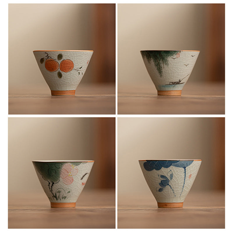 Buddha Stones Persimmon Boat Koi Fish Lotus Ceramic Teacup Kung Fu Tea Cup 50ml