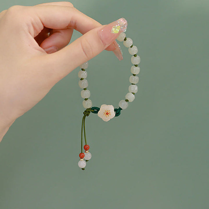 Buddha Stones Jade Peach Blossom Flower Luck Bracelet