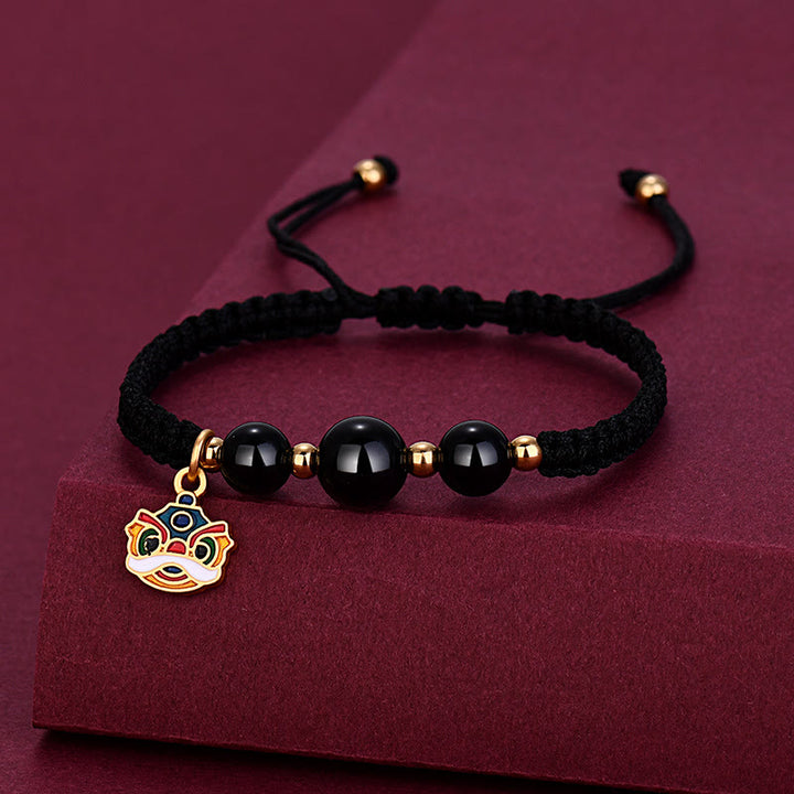 Buddha Stones Handmade Black Onyx Bead Dancing Lion Fortune Bracelet