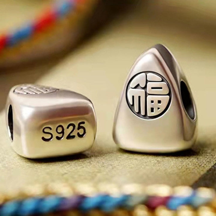 Buddha Stones 925 Sterling Silver Fu Character Zongzi Pattern Multicolored String Luck Handmade Braided Bracelet