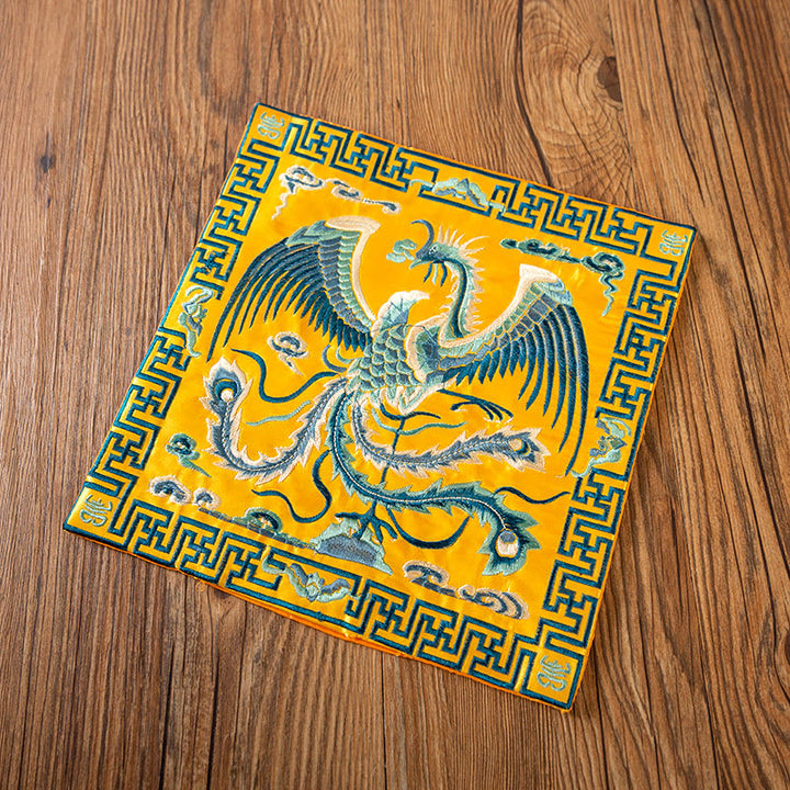 Buddha Stones Phoenix Dragon Kirin Embroidery Cup Mat Pad Tea Cup Coaster Kung Fu Tea Mat