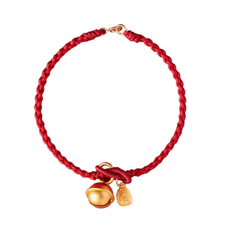 Buddha Stones Handmade Fu Character Charm Luck Happiness Bell Red Rope Bracelet