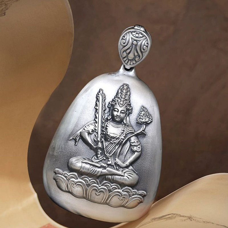 Buddha Stones 999 Sterling Silver Chinese Zodiac Natal Buddha Heart Sutra Engraved Protection Necklace Pendant