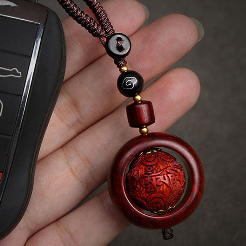 Buddha Stones Tibetan Small Leaf Red Sandalwood Ebony Luck Protection Rotation Decoration