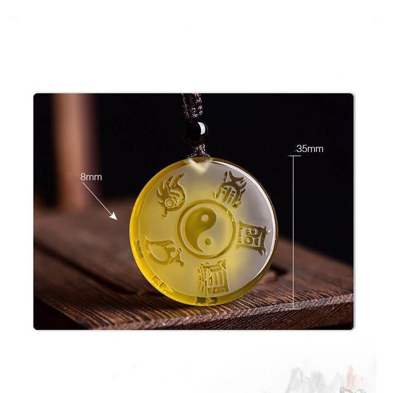 Buddha Stones Taoism Five Sacred Mountains Yin Yang Symbol Liuli Crystal Balance Necklace Pendant Key Chain