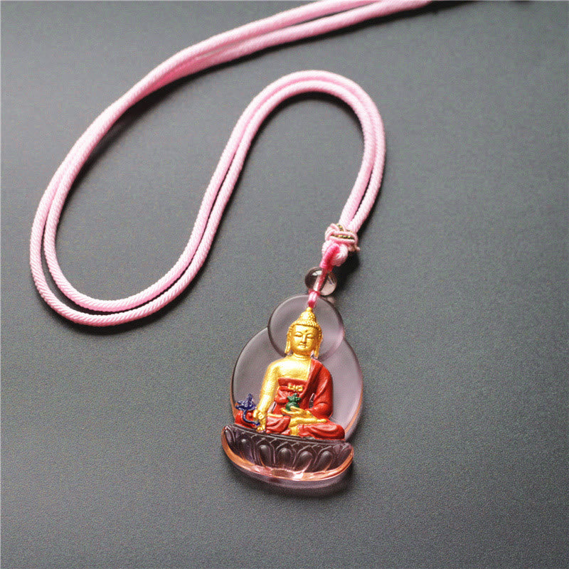 Buddha Stones Tibet Medicine Buddha Liuli Crystal Compassion Necklace Pendant