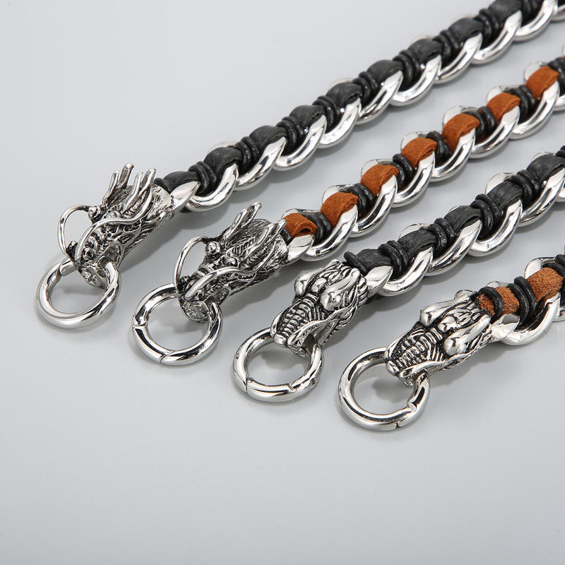 Dragon Leather Titanium Steel Protection Luck Braided Bracelet