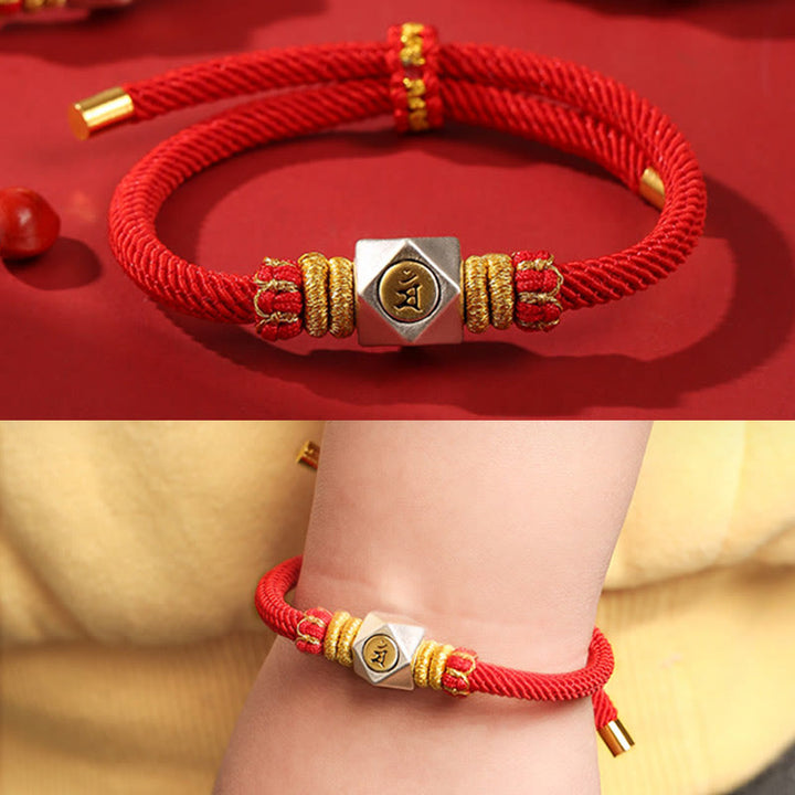 Buddha Stones 999 Sterling Silver Chinese Zodiac Natal Buddha Red Rope Luck Strength Handcrafted Kids Bracelet