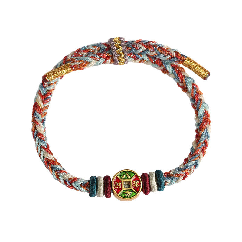 Buddha Stones Colorful Rope Wealth Comes From All Directions Handmade Eight Thread Peace Knot Luck Bracelet