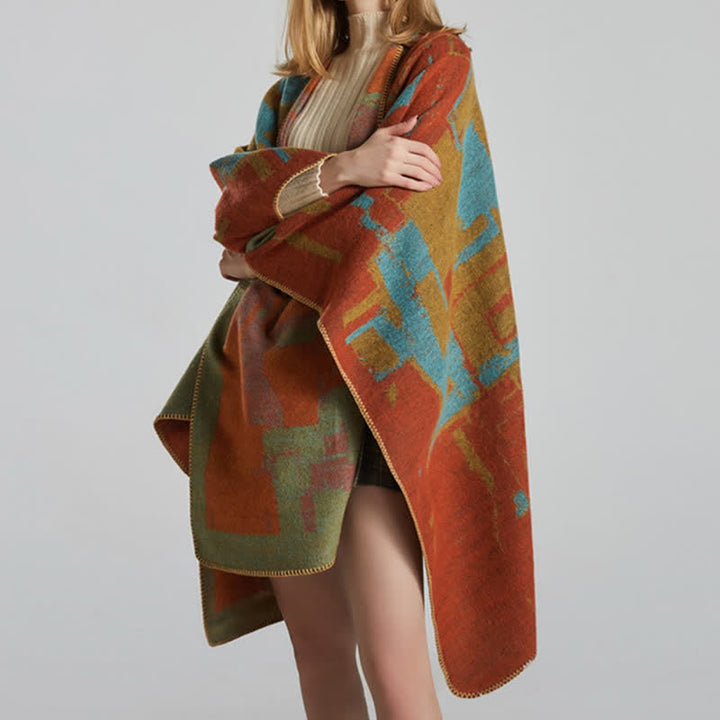 Tibetan Orange Shawl Warm Cloak Scarf