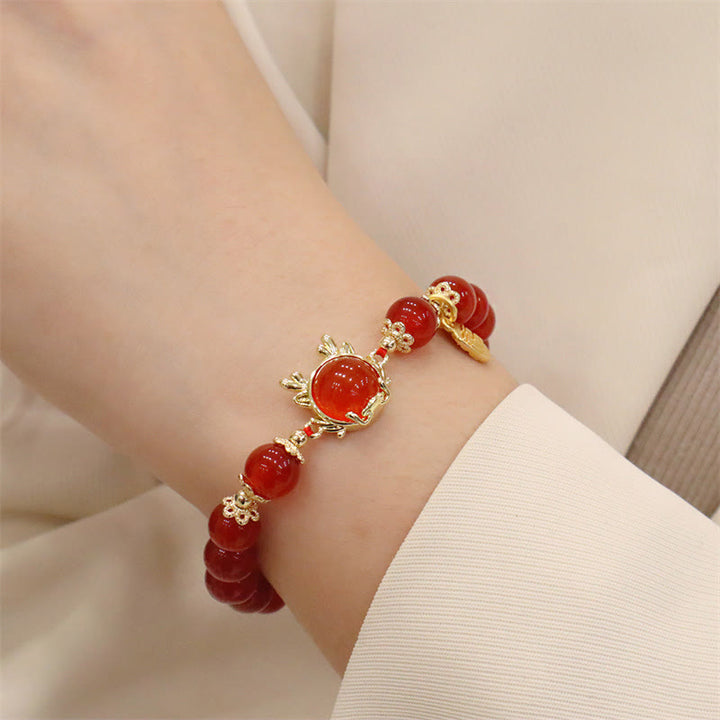 Buddha Stones Year of the Dragon Red Agate Jade Peace Buckle Fu Character Success Bracelet