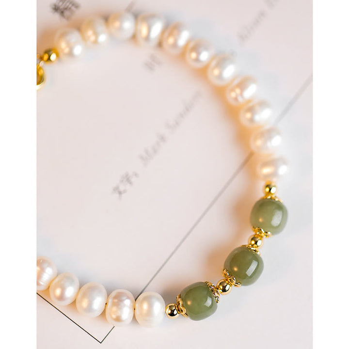 14K Gold Plated Natural Pearl Hetian Cyan Jade White Jade Sincerity Bead Chain Bracelet