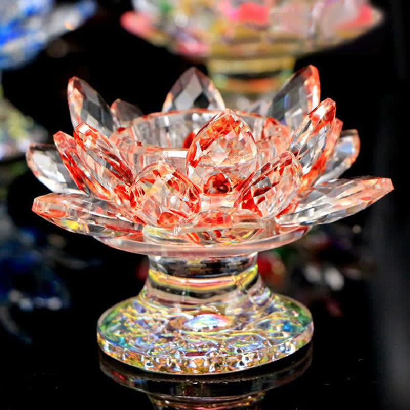 Lotus Flower Crystal Candle Holder Home Office Offering Decoration