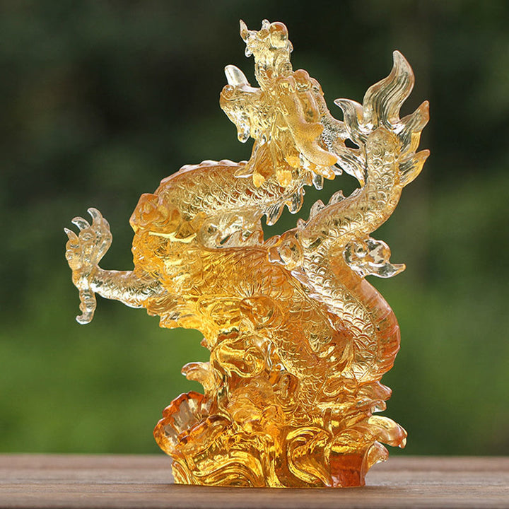 Buddha Stones Handmade Chinese Zodiac Yellow Dragon Liuli Crystal Art Piece Luck Protection Home Office Decoration