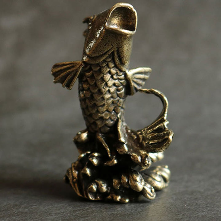 Buddha Stones Handmade Small Koi Fish Copper Wealth Home Decoration