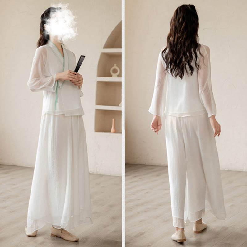 Retro Prayer Zen Spiritual Meditation Practice Chiffon Clothing Women's Set