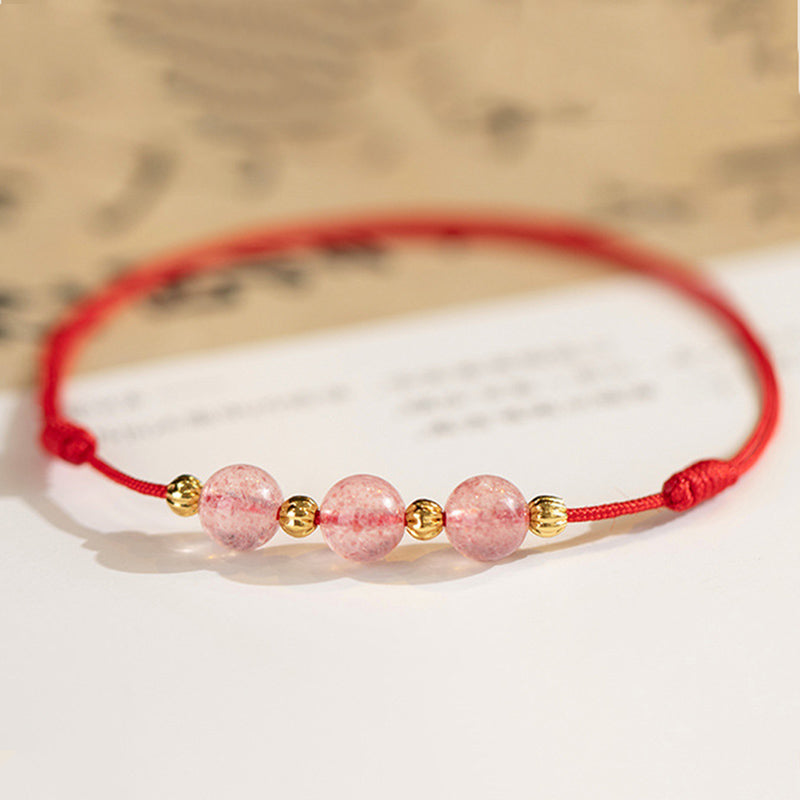 Buddha Stones Strawberry Crystal Beads Luck Red String Anklet