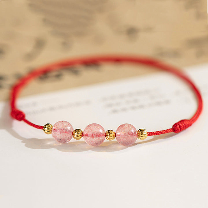 Buddha Stones Strawberry Crystal Beads Luck Red String Anklet